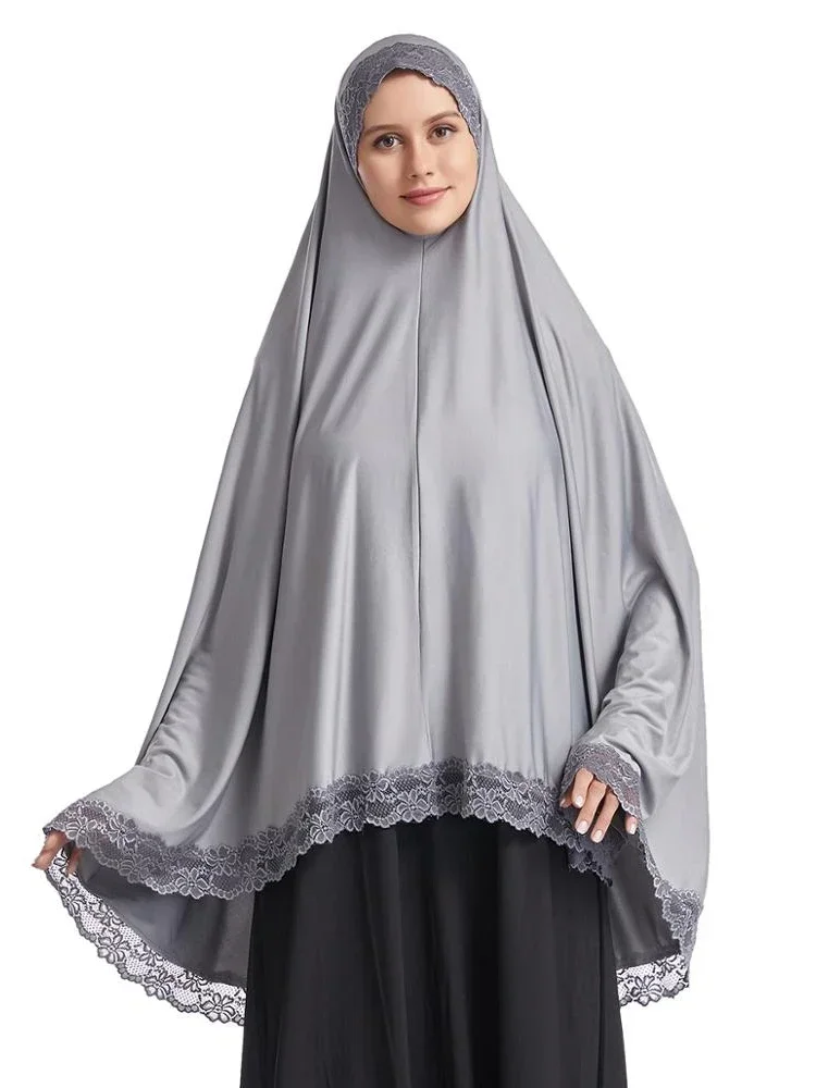 Długi khimar z koronkowym wyko – Winter Clothing Dubai recenzja i cena